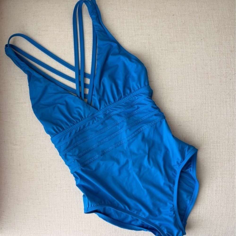 Women's La Blanca Goddess Blue Strappy V-Neck One Piece Swimsuit No Size